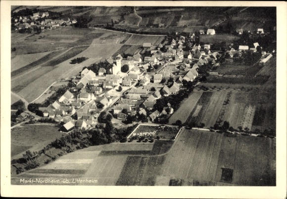 Postcard Ulsenheim Markt Nordheim Middle Franconia, aerial view, small town, fields, residential buildings