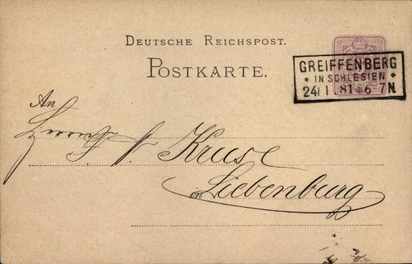 Voorloper postwaardestuk ansichtkaart Gryfów Śląski Greiffenberg Silezië, 1881