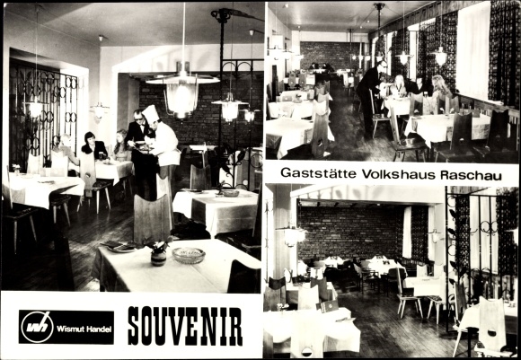 Postcard Raschau im Erzgebirge, restaurant Volkshaus Raschau, interior view, dining room