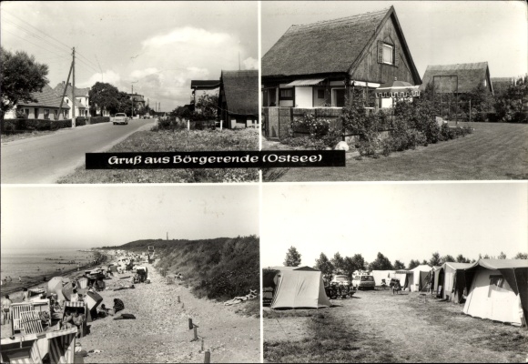 Postcard Ostseebad Börgerende, bungalow settlement, beach at the campsite