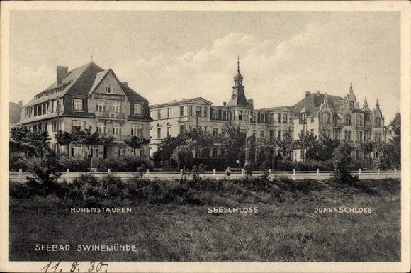 Postcard Świnoujście Swinoujscie Pomerania, Hohenstaufen, Lake Castle, Dune Castle