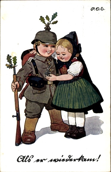 Artist PC Engelhard, POE, When he came back, German soldier with girl, I. WW