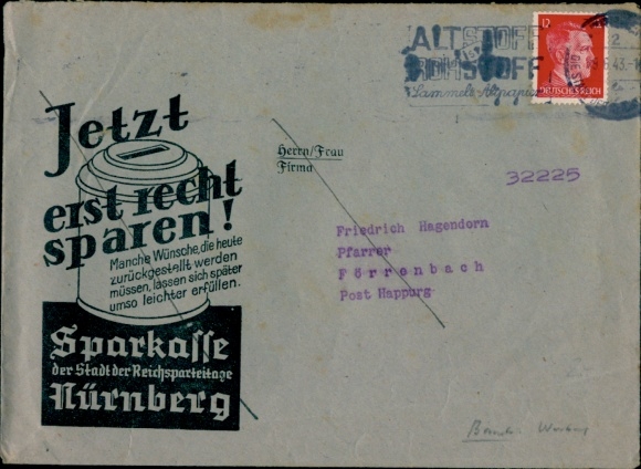 Envelope advertising Sparkasse Nürnberg, save even more now
