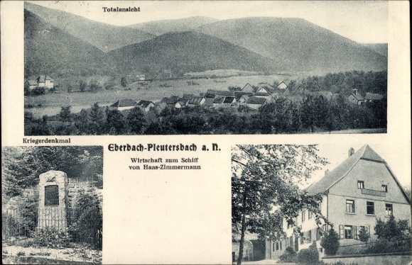Postcard Pleutersbach Eberbach am Neckar, war memorial, economy to the ship, Haas Zimmermann