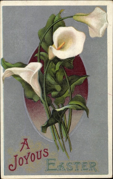 Embossed Postcard Happy Easter, Arum Lilien