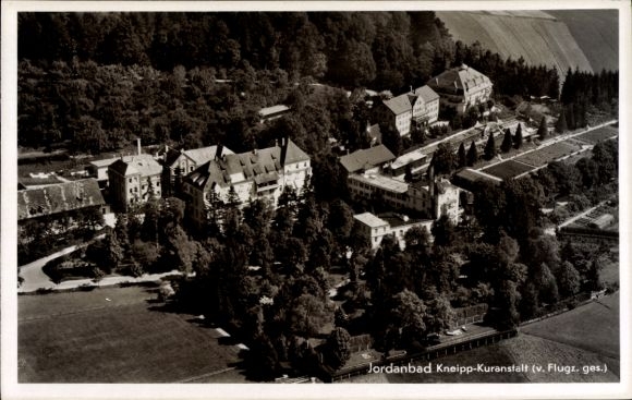 Postcard Jordanbad Biberach an der Riß, aerial photograph, Kneipp spa