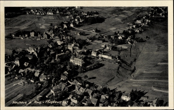 Postcard Neuhaus an der Elbe, aerial view of many houses, agricultural areas