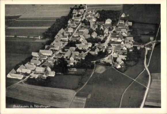 Postcard Birkhausen Wallerstein in Swabia, aerial photograph