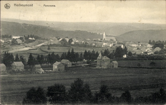 Postcard Herbeumont Wallonia Luxembourg Belgium, panoramic view of rural surroundings, houses, church
