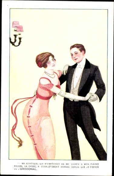 Postcard dance couple, advertising, urodonal