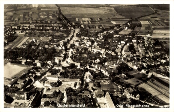 Postcard Klostermansfeld in Saxony Anhalt, aerial photograph, overall view