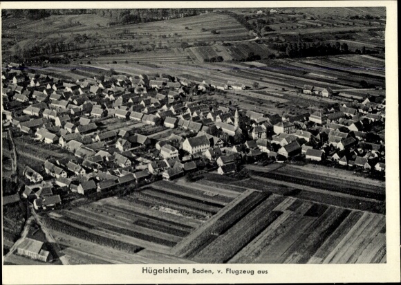 Postcard Hügelsheim am Rhein, aerial photograph
