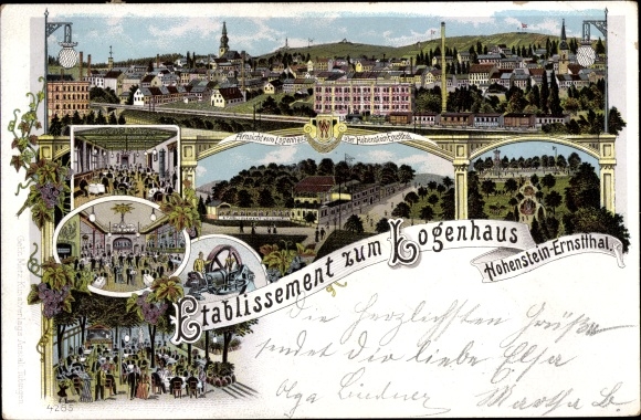 Litho Hohenstein Ernstthal in Sachsen, Etablissement zum Logenhaus, Totalansicht