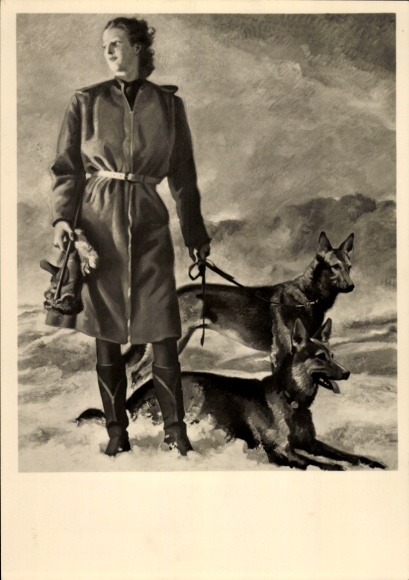 Artist Postcard Engelhard, Jul., Girl with dogs, HDK 523