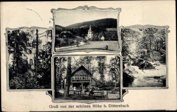 passe-partout ansichtkaart Dürrröhrsdorf Dittersbach in Saksen, groeten uit de mooie hoogte