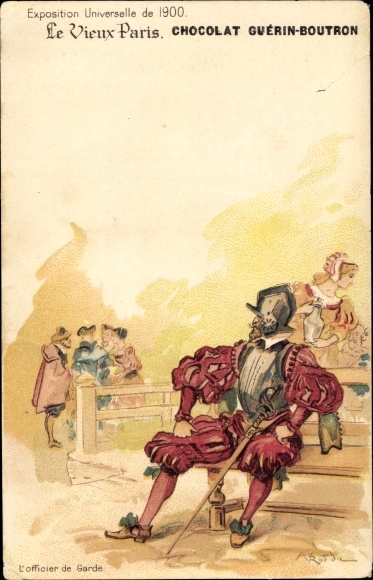 Artysta lito Robida, Le vieux Paris, Expo 1900, Chocolat Guerin Boutron, L'Officier de Garde
