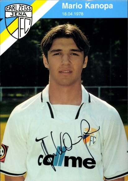 Handtekeningkaart voetballer Mario Kanopa, FC Carl Zeiss Jena, handtekening