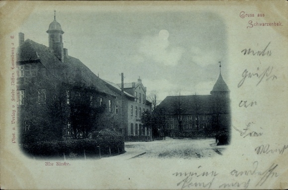Maanlicht Ak Schwarzenbek in Lauenburg, oude kerk 's nachts