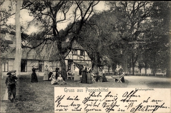 Postcard Hamburg Wandsbek Poppenbüttel, rest home with visitors