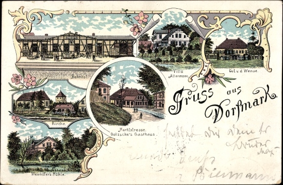 Litho Dorfmark Bad Fallingbostel, Gut v. d. Wense, Bahnhof, Villa Allermann, Marktstraße, Kirche