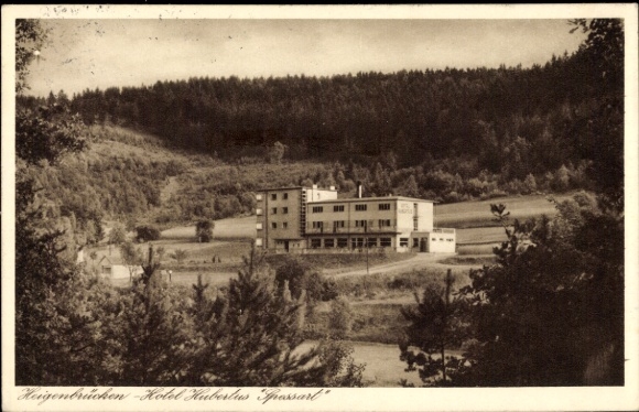 Postcard Heigenbrücken in the Spessart Lower Franconia, Hotel Hubertus