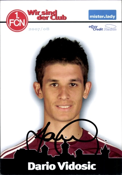 Autograph card footballer Dario Vidosic, 1. FC Nuremberg, autograph