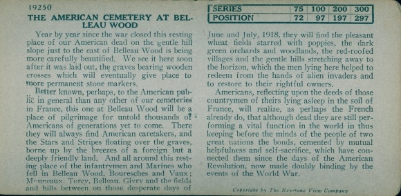 Stereo photo Belleau Wood Aisne, American Cemetery, WW I