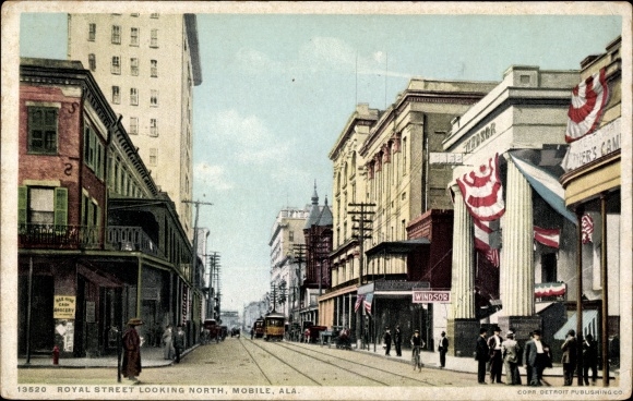Ak Mobile Alabama USA, Royal Street, kijkend naar het noorden