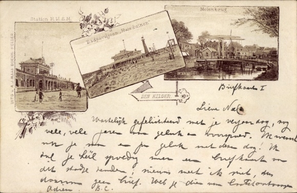 Ak Den Helder Nordholland Niederlande, Bahnhof, Badpaviljoen Huisduinen, Molenbrug