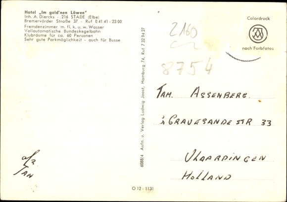 Postcard Stade in Lower Saxony, Hotel Im golden&#39;nen Löwen, Bremervörder Str. 37