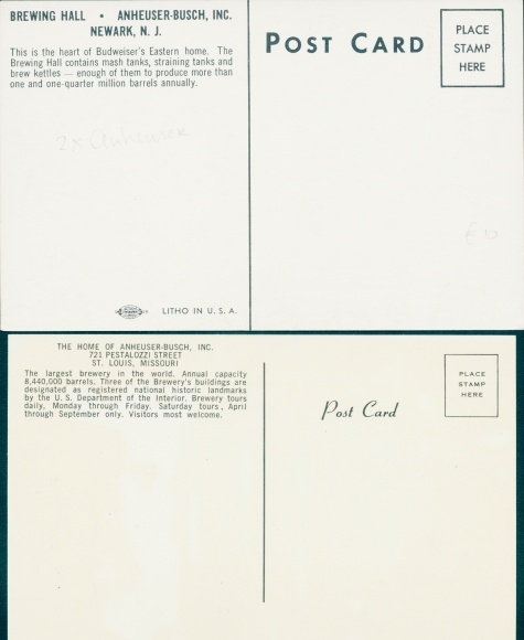 Briefkaart Newark New Jersey, Anheuser-Busch Brewery, Budweiser, St. Louis Missouri