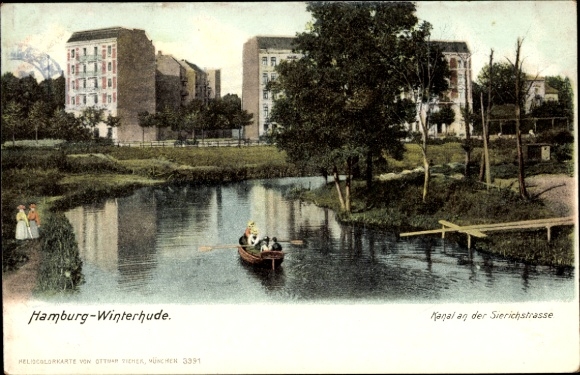 Postcard Hamburg Nord Winterhude, canal on Sierichstraße