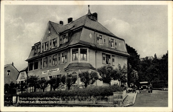 Postcard Urbar am Rhein near Koblenz, Hotel Restaurant Kelterhaus, owner Aug. Müller