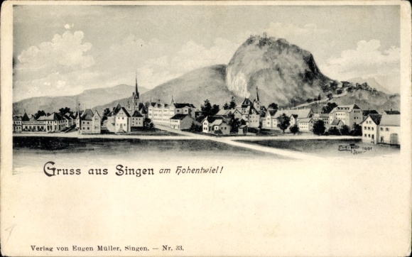 Ak Singen Hohentwiel Baden Württemberg,  Häuser, Landschaft, Berg