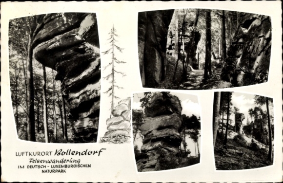 Postcard Bollendorf in the Eifel Palatinate, rock hike, German-Luxembourg Nature Park, forest, rocks