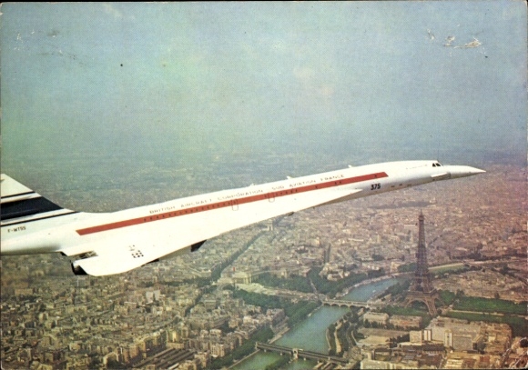 Postcard Supersonic passenger aircraft Concorde over Paris