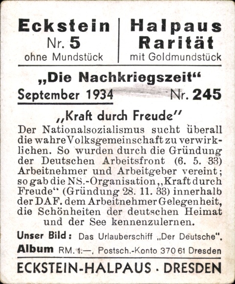 Collector's picture The post-war period No. 245, September 1934 Strength through joy, holiday ship The German