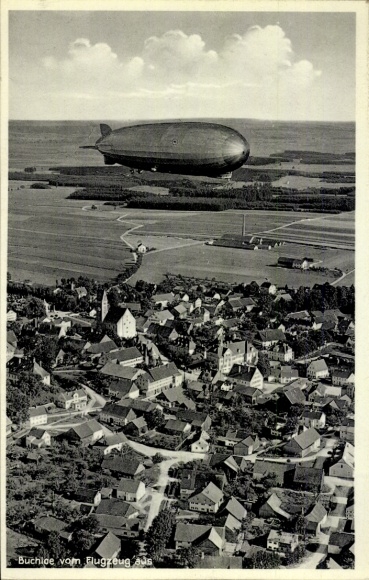 Postcard Buchloe in Allgäu, aerial photograph, Zeppelin