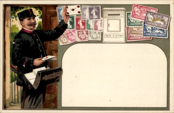 Embossed stamps Postcard Postman, French stamps