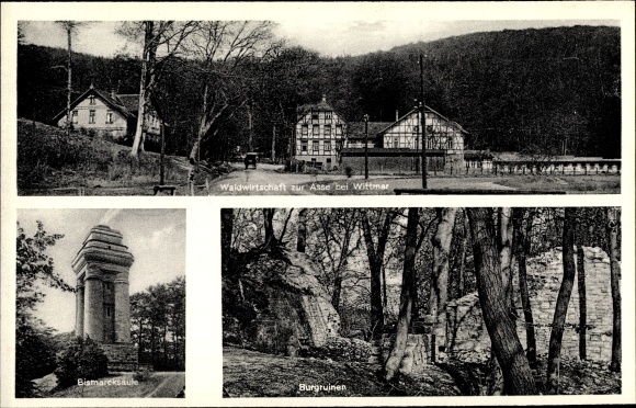 PC Wittmar in Lower Saxony, forestry to Asse, owner R. Marschlich, Bismarck column, castle ruins