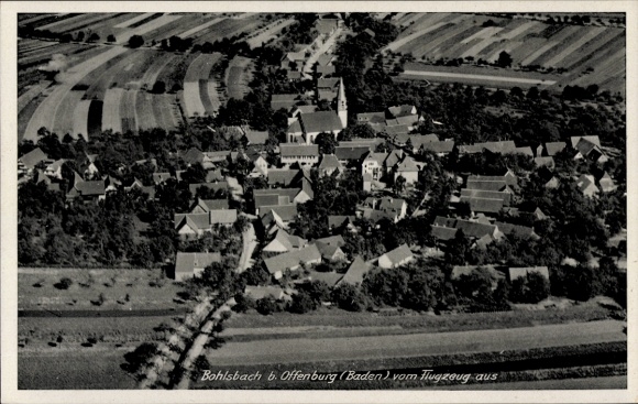 Postcard Bohlsbach Offenburg in Baden Black Forest, aerial view of Bohlsbach, houses, fields, view