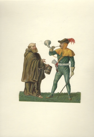 Oblate Szene aus Robin Hood, ca. 14 x 14,5 cm