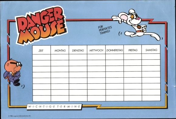 Timetable Danger Mouse cartoon series, James Bond parody circa 1980