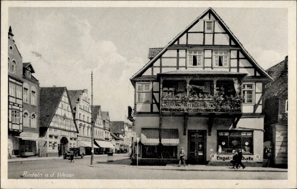 Postcard Rinteln an der Weser, Schaumburg district, city view, street section, Engel Pharmacy