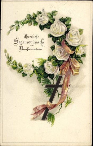 6 alte Ansichtskarten Glückwunsch Konfirmation, Diverse Motive