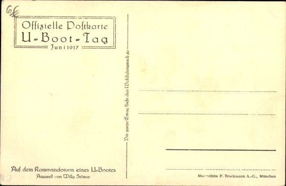 Artist Postcard Stöwer, Willy, German submarine, on the conning tower, U Boat Day 1917