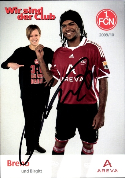 Autograph card footballer Breno with Birgitt, 1. FC Nuremberg, autograph