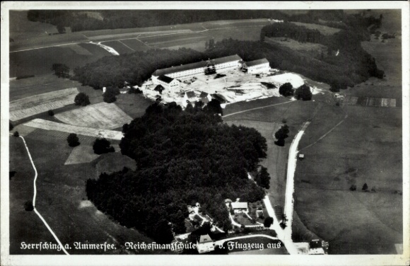 Postcard Herrsching am Ammersee, aerial photograph, Reich Finance School