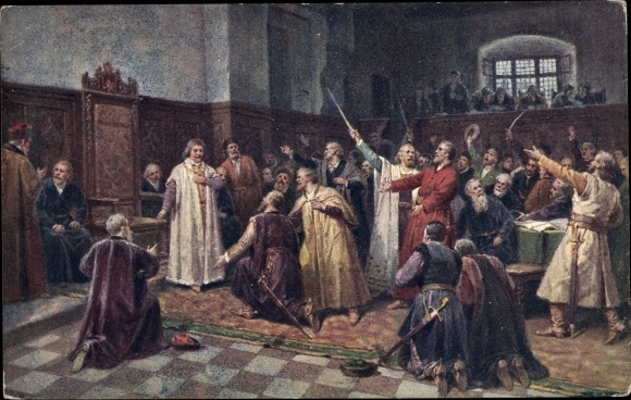 Artist Postcard The election of Jiri from Podebrad as King of Cesky Krumlov