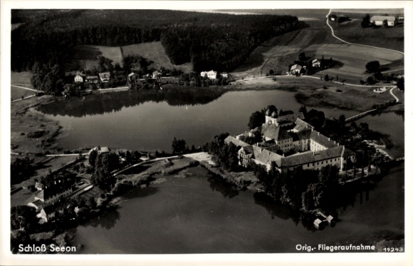Postcard Seeon Seebruck am Chiemsee Upper Bavaria, aerial photograph, Seeon Castle